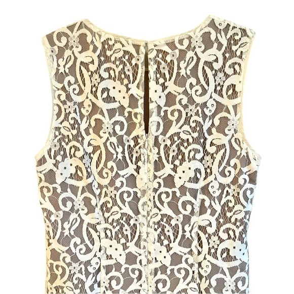 LOFT, CREAM COLOR, LACE MINI DRESS. TAUPE COLOR UNDERLAY. SIZE 10 - Picture 7 of 9